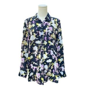 Watercolor Silk Boyfriend Shirt in Summer Plum from Banana Republic size small